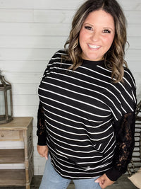 "Touch of Class" Long Sleeve with Lace Detail (Black)