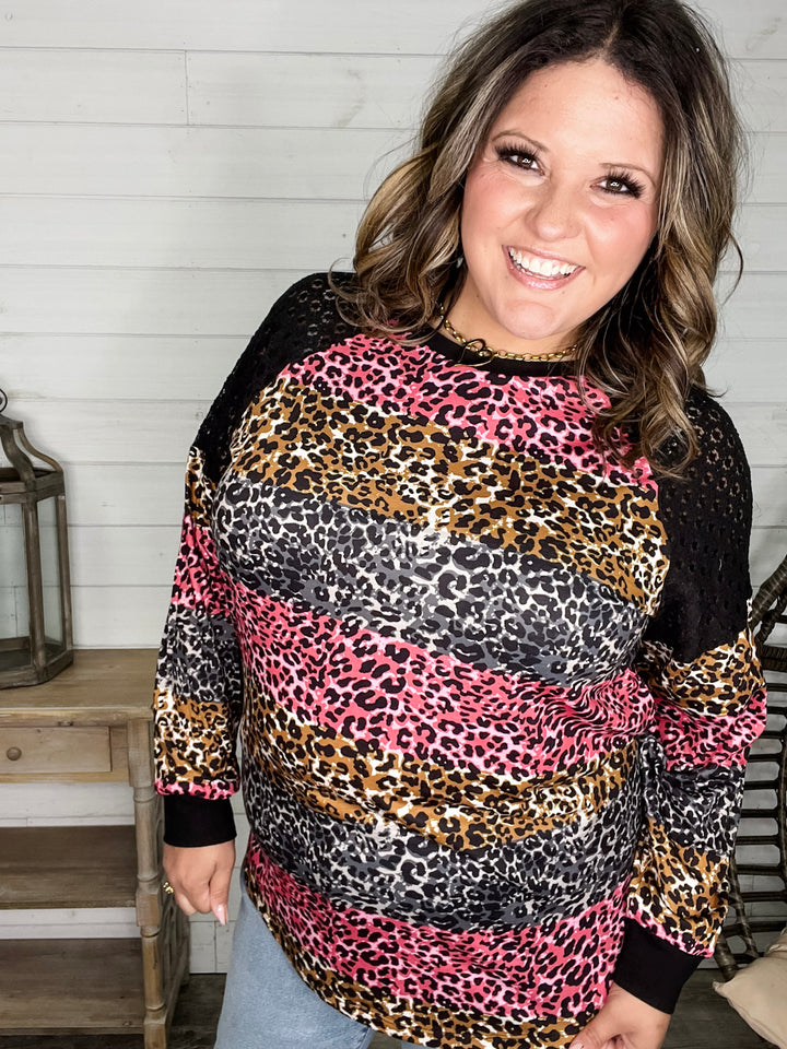 "Take It On" Animal Print Long Sleeve with Lace Shoulder Detail