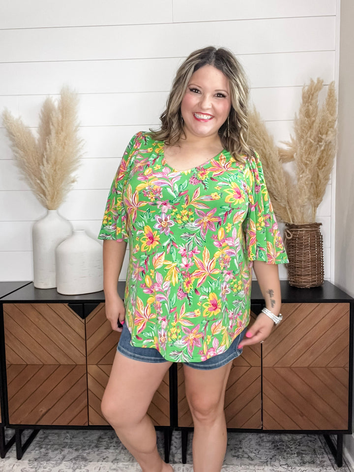 "Given" Short Ruffled Sleeve U Neck