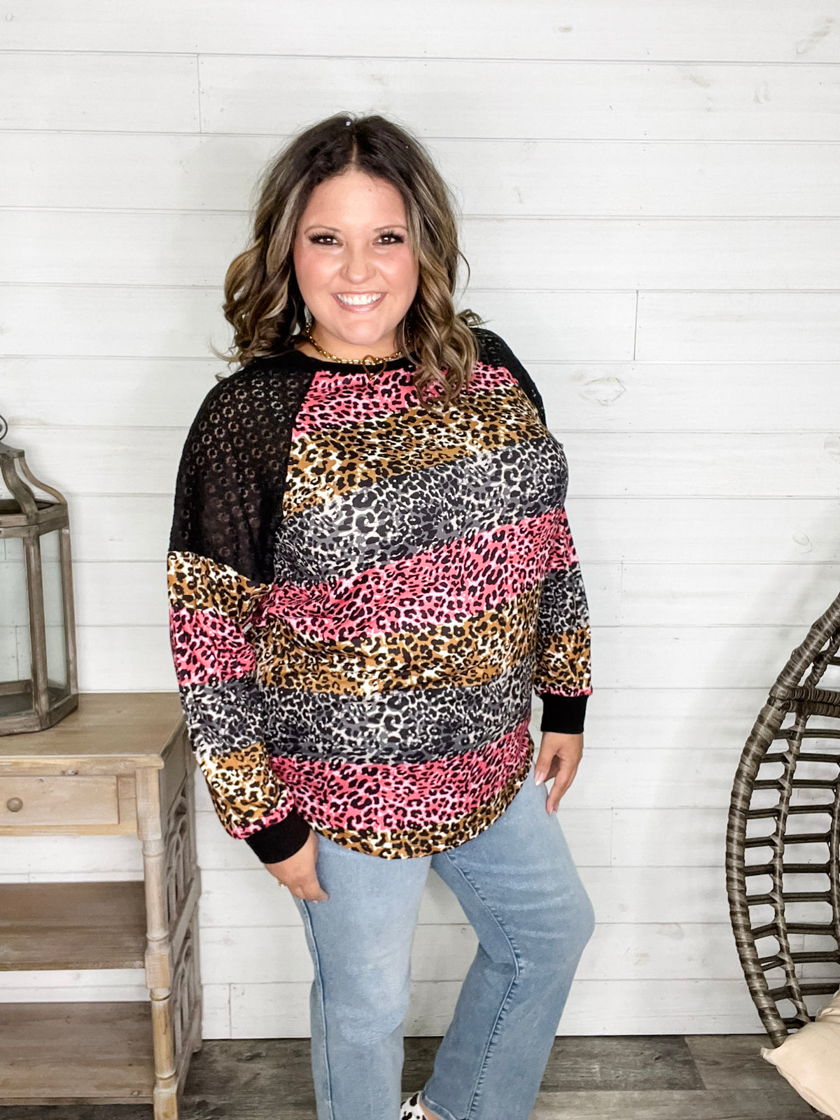 "Take It On" Animal Print Long Sleeve with Lace Shoulder Detail