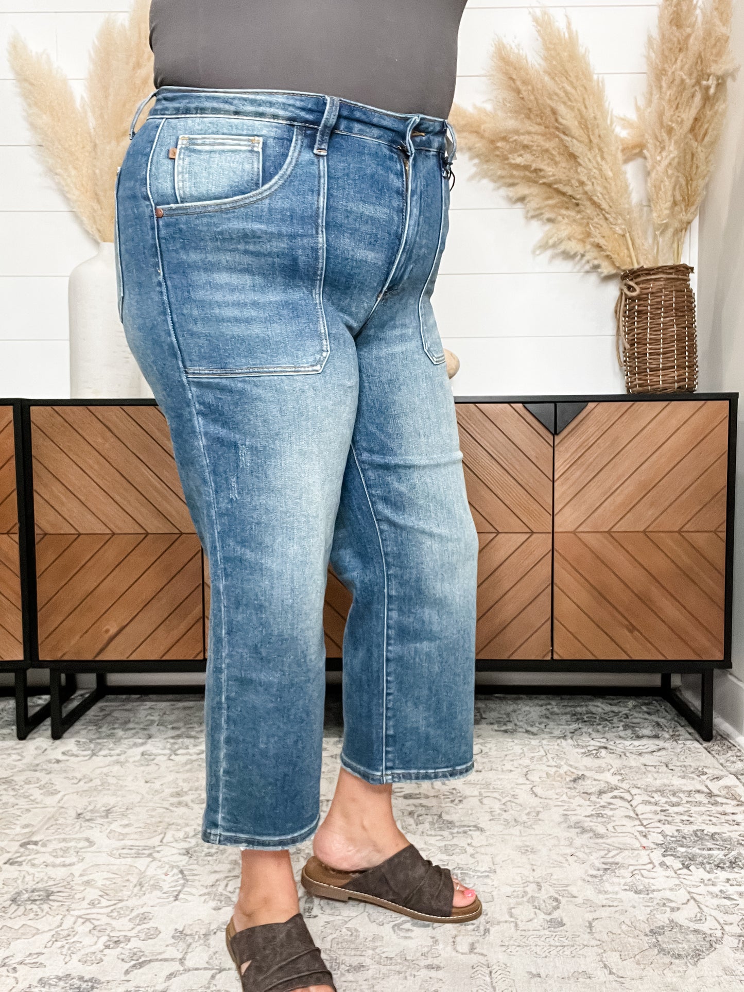Judy Blue "Indifferent" Utility Pocket Wide Leg Crop