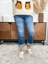 Mica Denim "Jerry" Medium Wash Straight Leg Cuffed Jeans