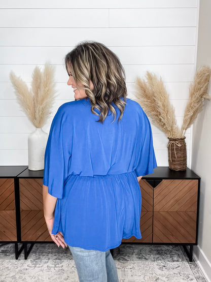 "Here We Go Again" V Neck 3/4 Bell Sleeve (Royal Blue)