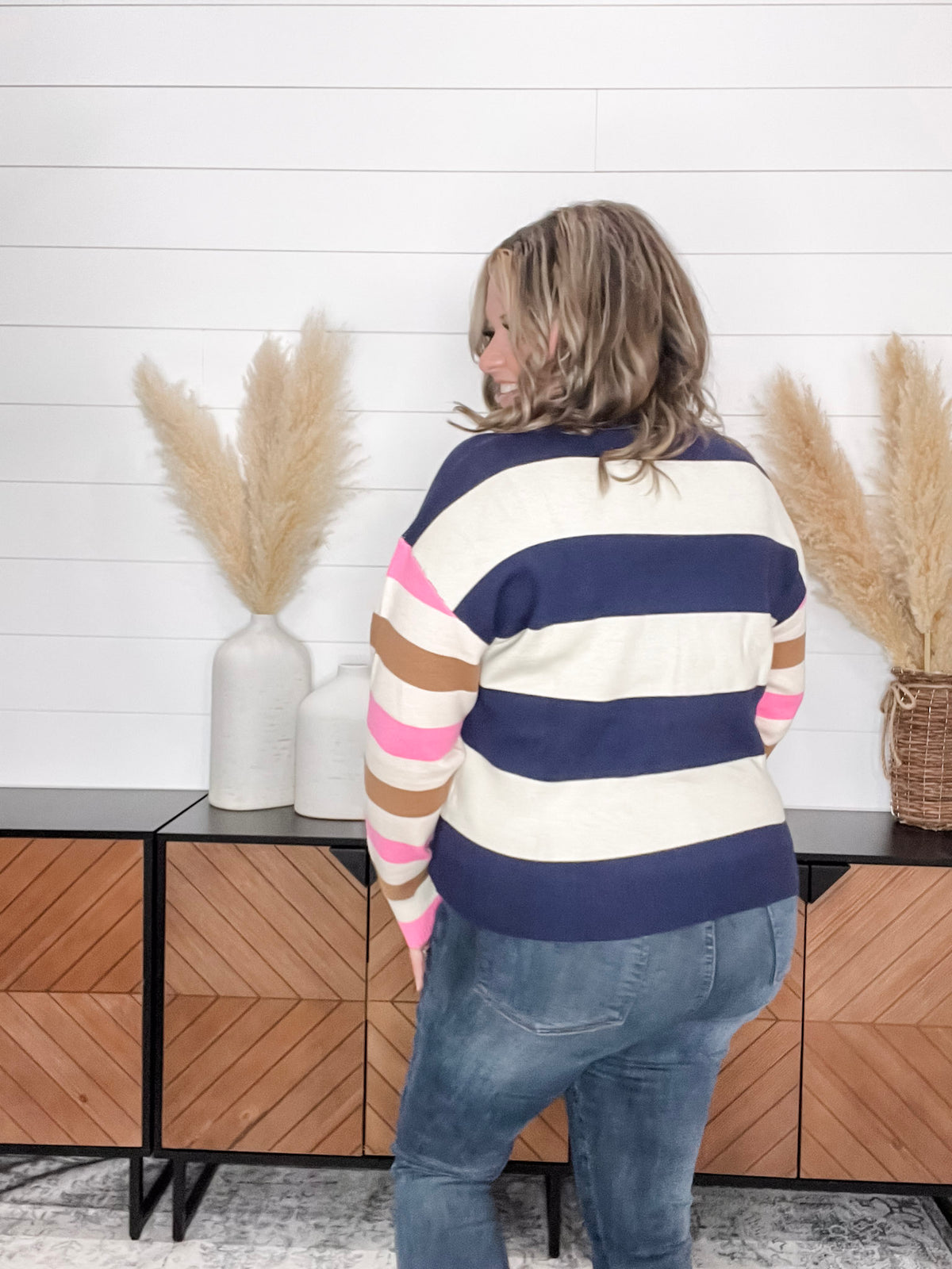 "Force" 1/2 Zip Stripe Sweater