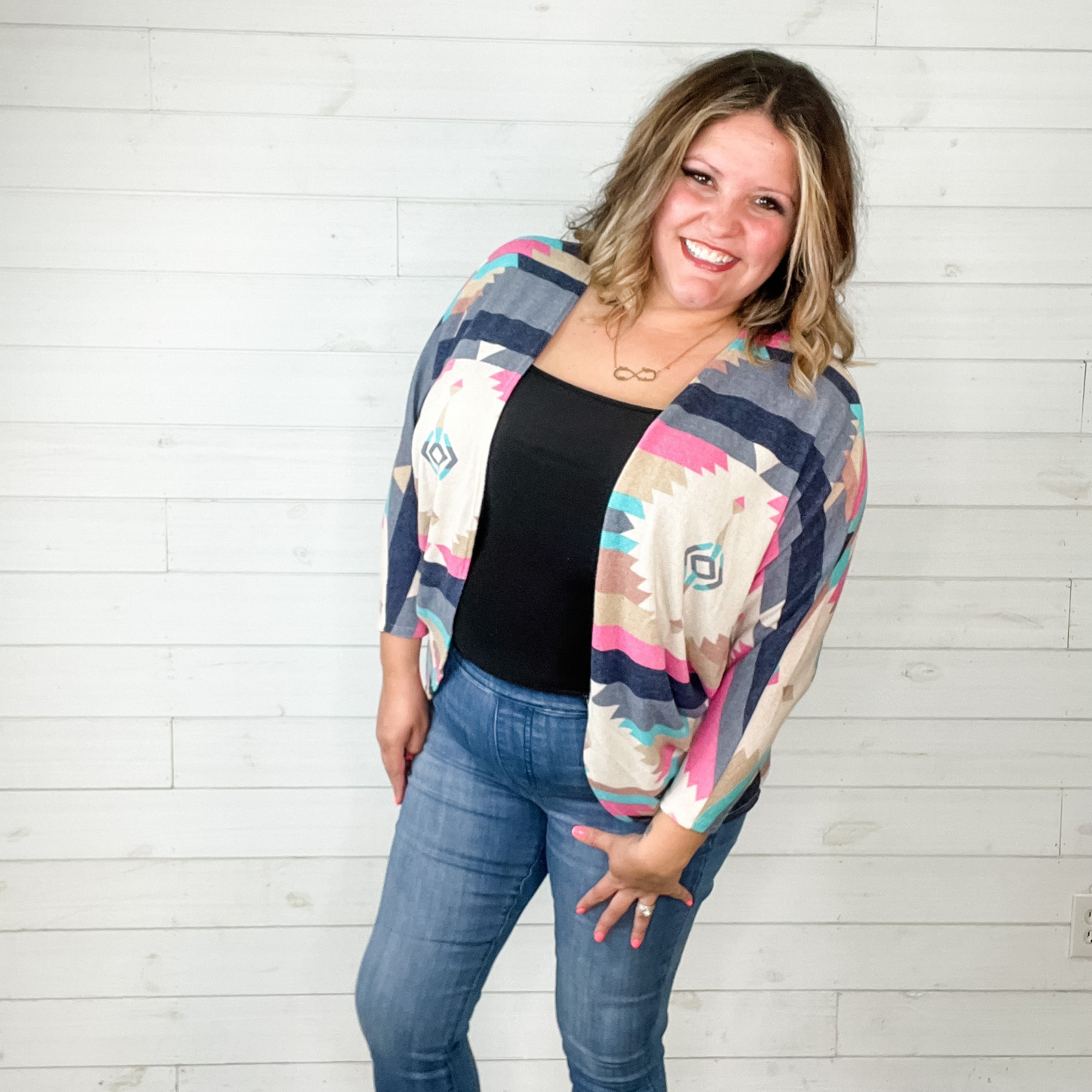 3/4 Sleeve Dolman Style Aztec Cardigan-Lola Monroe Boutique