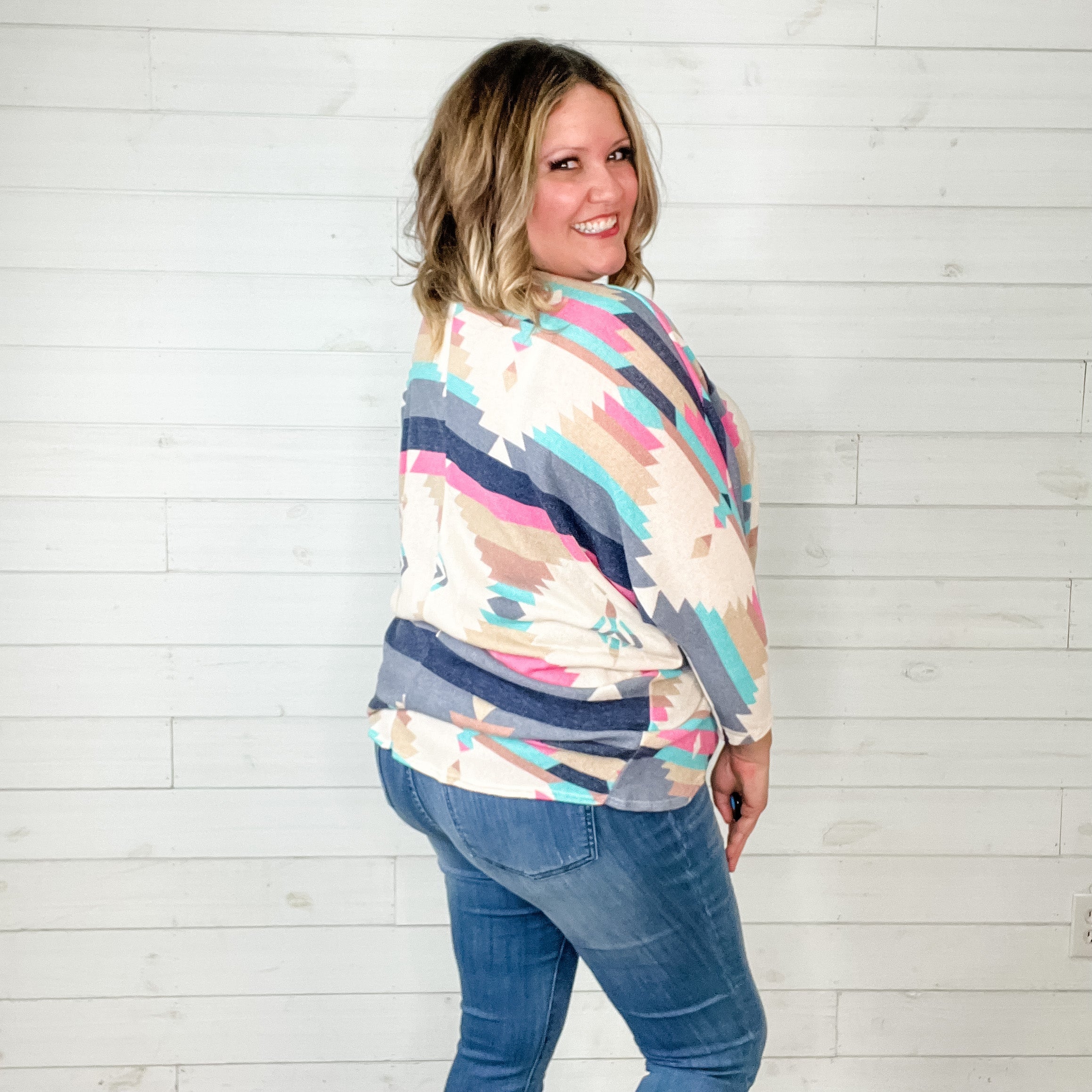 3/4 Sleeve Dolman Style Aztec Cardigan-Lola Monroe Boutique