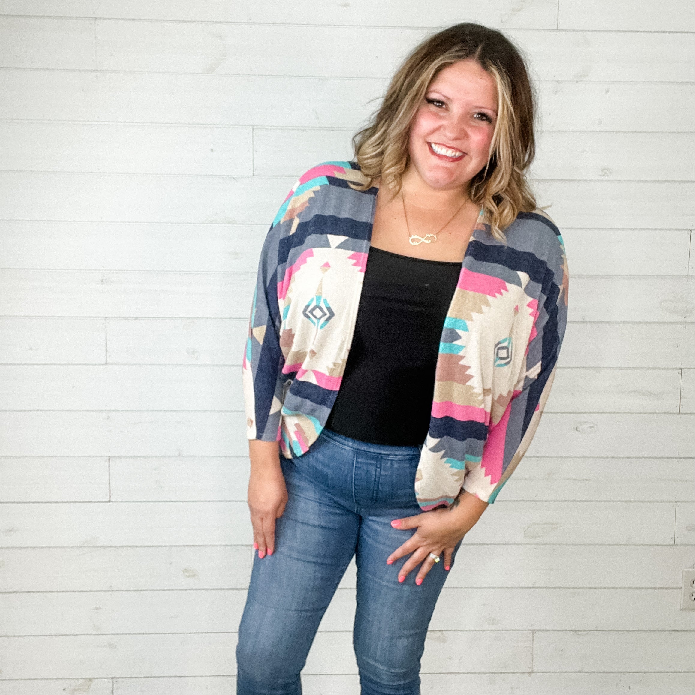 3/4 Sleeve Dolman Style Aztec Cardigan-Lola Monroe Boutique