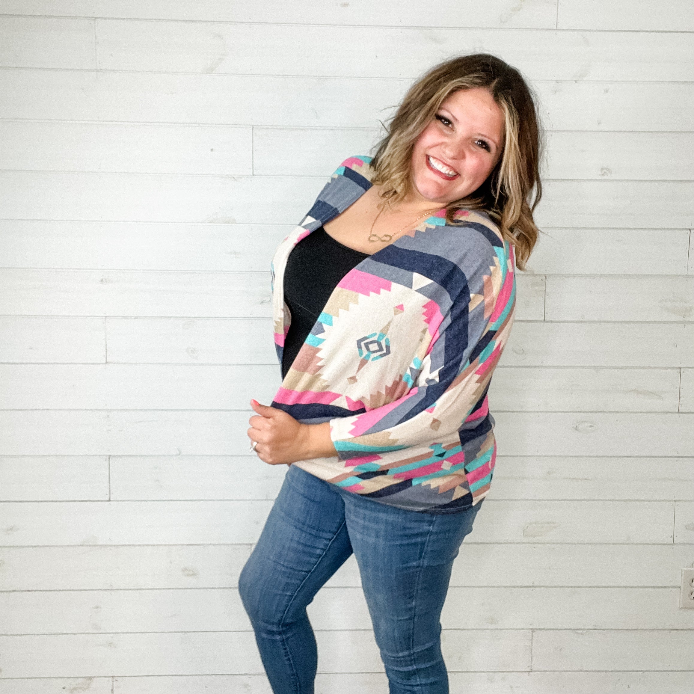 3/4 Sleeve Dolman Style Aztec Cardigan-Lola Monroe Boutique