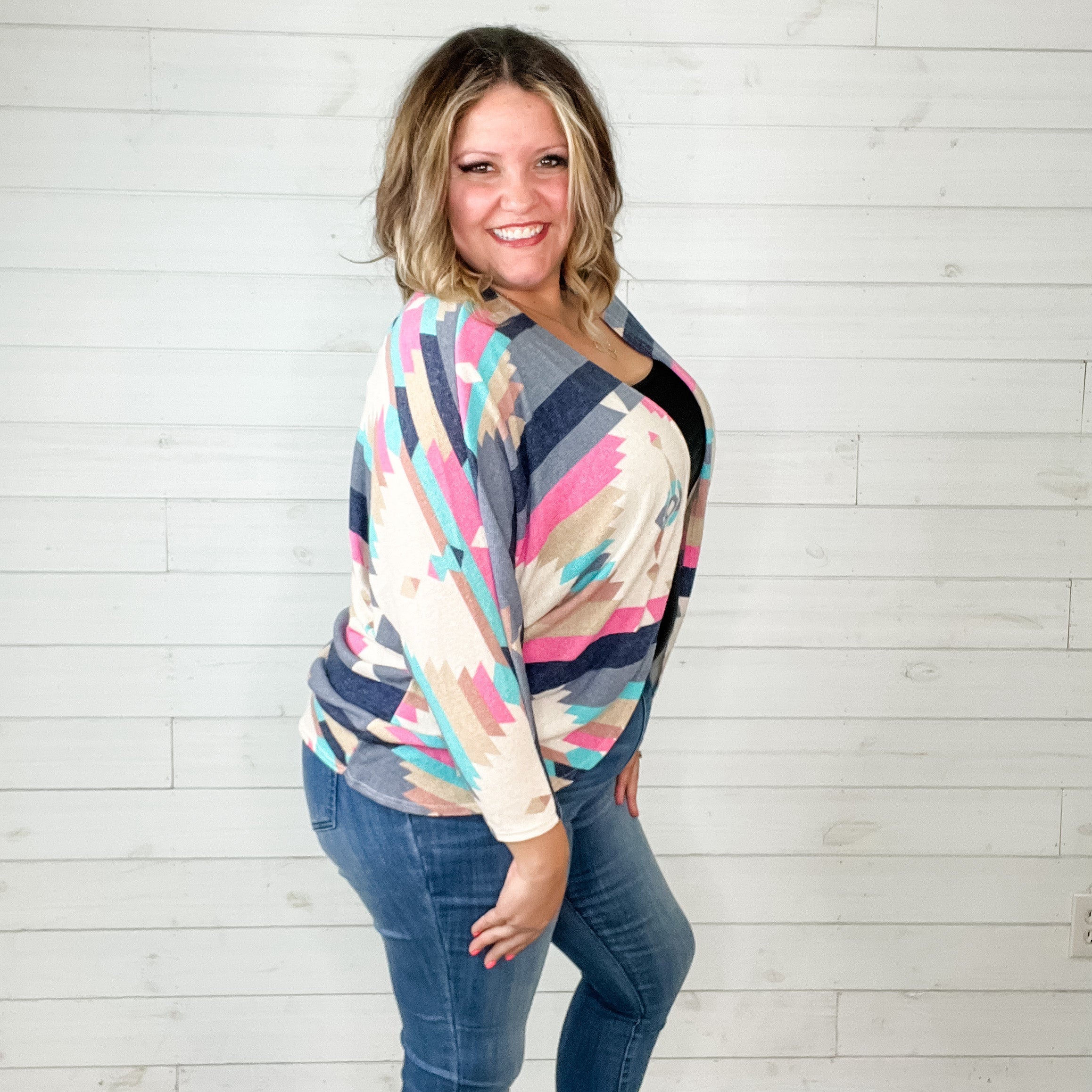 3/4 Sleeve Dolman Style Aztec Cardigan-Lola Monroe Boutique