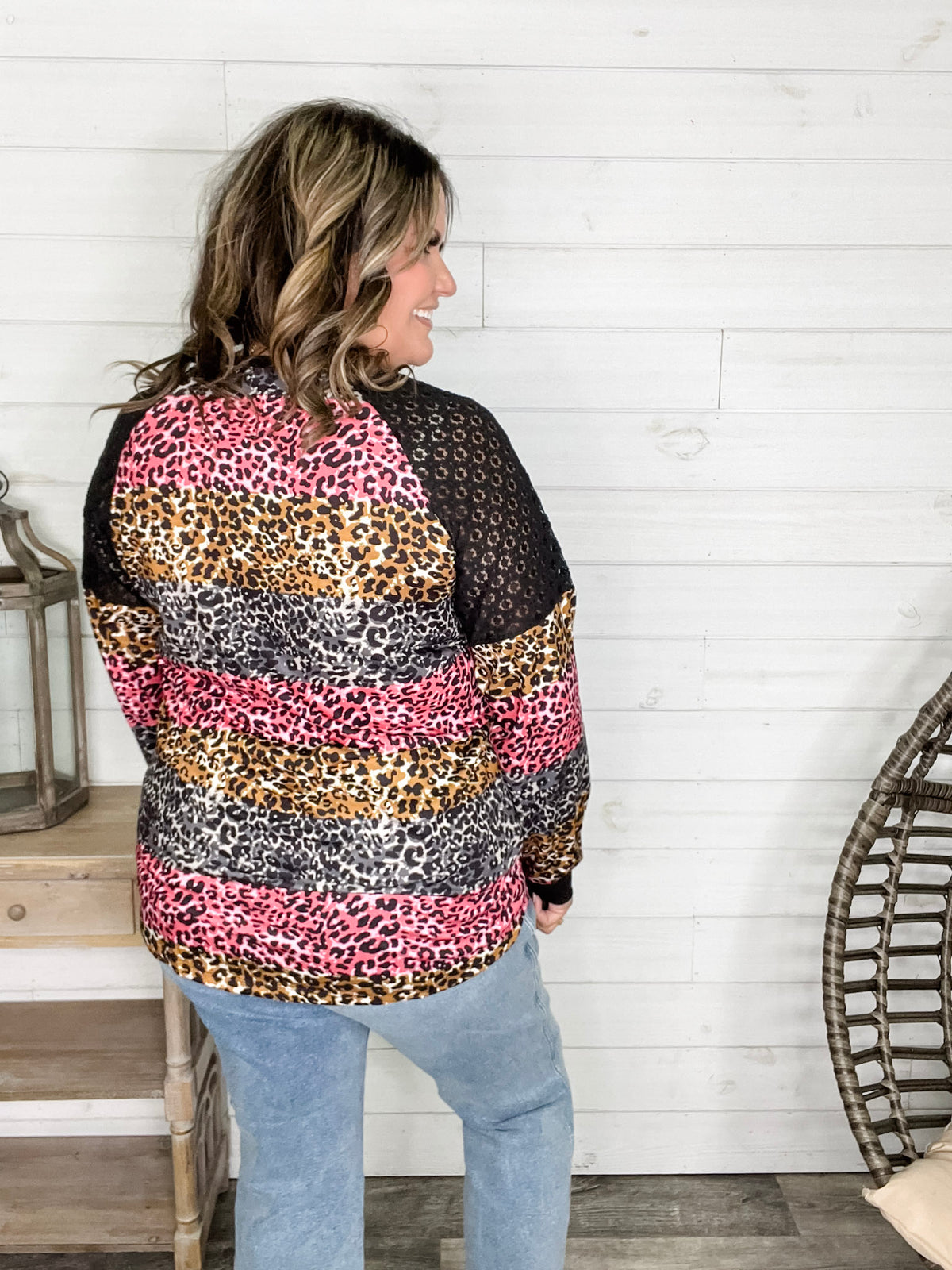 "Take It On" Animal Print Long Sleeve with Lace Shoulder Detail