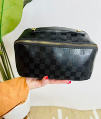 Vegan Leather Checkered Cosmetic Bag (Multiple Colors)