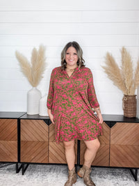 Dear Scarlett "Magnesium" 3/4 Sleeve Split Neck Dress with Pockets