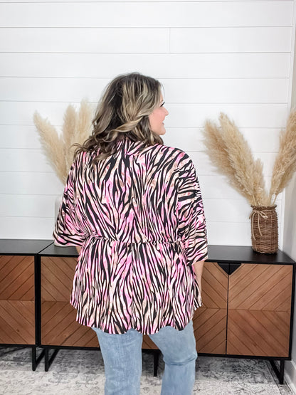 "Unbothered" Animal Print V Neck 3/4 Bell Sleeve