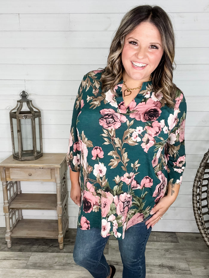 Dear Scarlett "Unknown" 3/4 Sleeve Split Neck