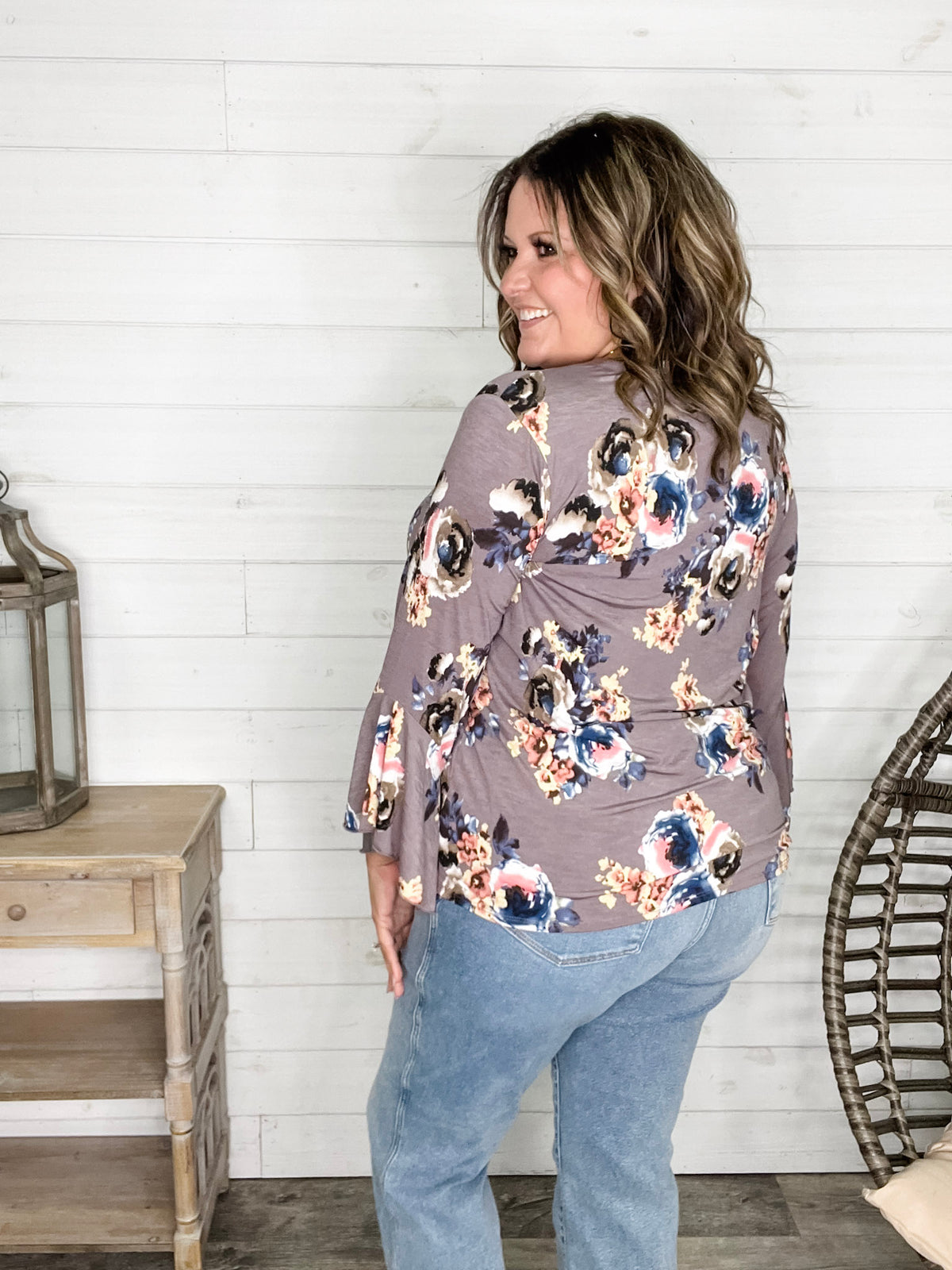 "Tough Enough" Floral Split Neck with Ruffle Sleeve