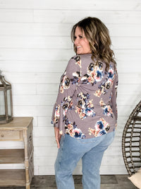 "Tough Enough" Floral Split Neck with Ruffle Sleeve
