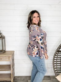 "Tough Enough" Floral Split Neck with Ruffle Sleeve