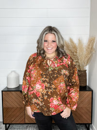 "Yes You Do" Long Balloon Sleeve Floral with Ruffle Collar