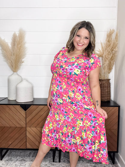 Floral Short Sleeve Tiered Dress