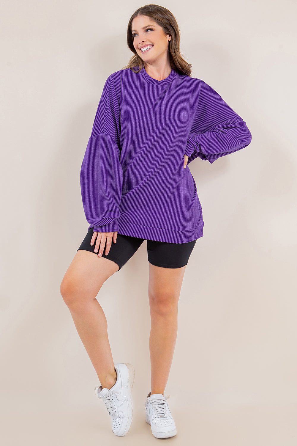 "Looks Like It" Oversized Corded Long Sleeve Pullover