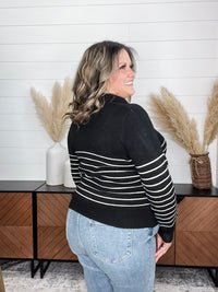 "Newsworthy" Long Sleeve Split Neck Sweater (Black)