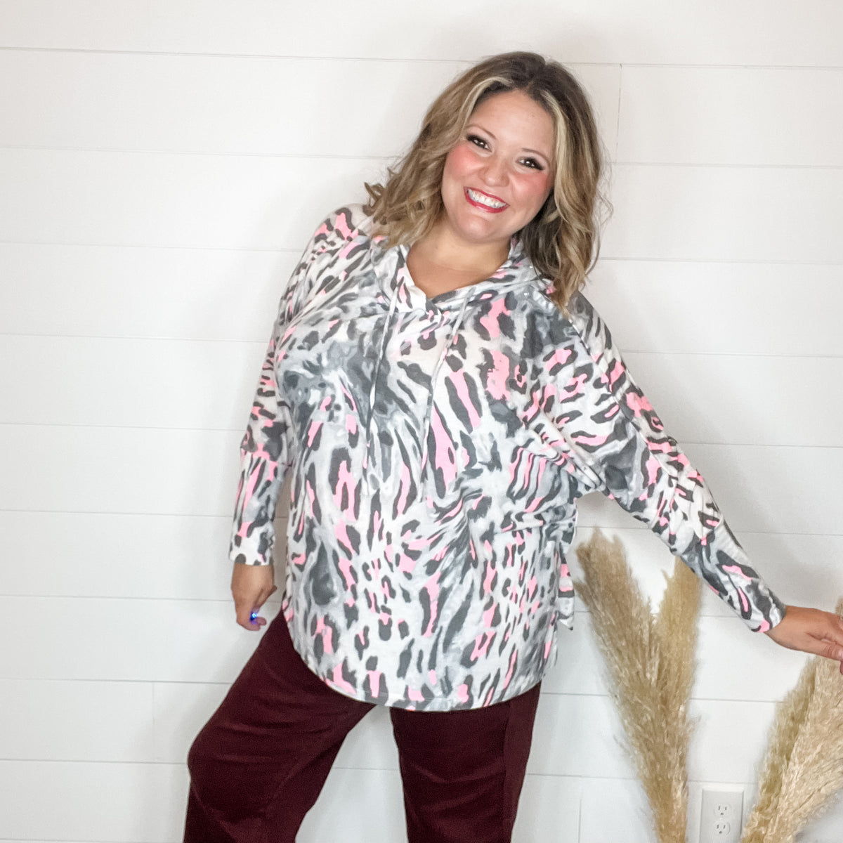 "By The Tail" Animal Print Hoodie with Side Slits