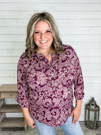 "Decagon" 3/4 Sleeve Button Front Lizzy Luxe