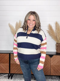 "Force" 1/2 Zip Stripe Sweater