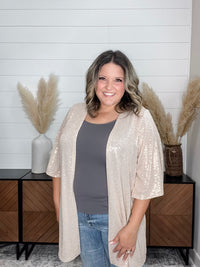 Dear Scarlett "Roosevelt" Short Sleeve Sparkle Cardigan with Double Ruffle Sleeve (Champagne)