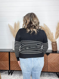 "Newsworthy" Long Sleeve Split Neck Sweater (Black)