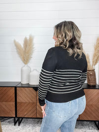 "Newsworthy" Long Sleeve Split Neck Sweater (Black)
