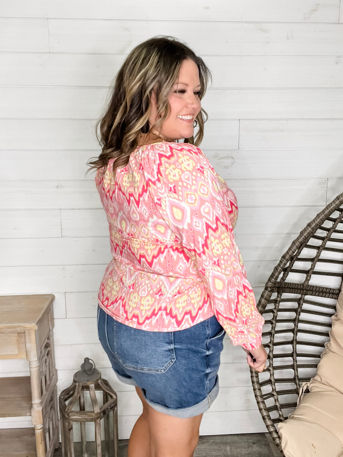 "Knick of Time" Long Sleeve V Neck Peasant Top