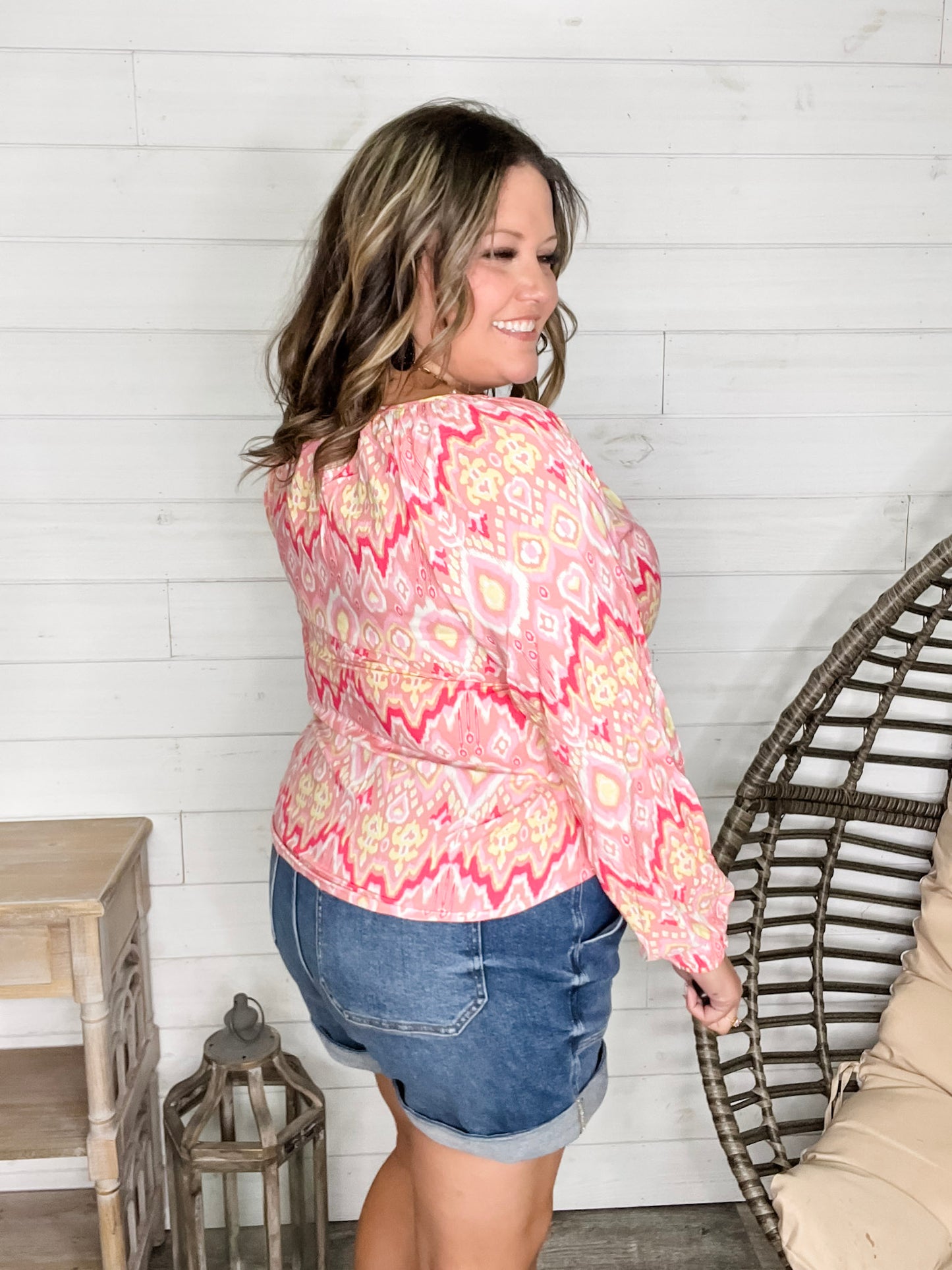 "Knick of Time" Long Sleeve V Neck Peasant Top