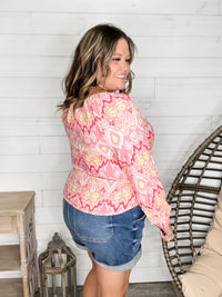 "Knick of Time" Long Sleeve V Neck Peasant Top