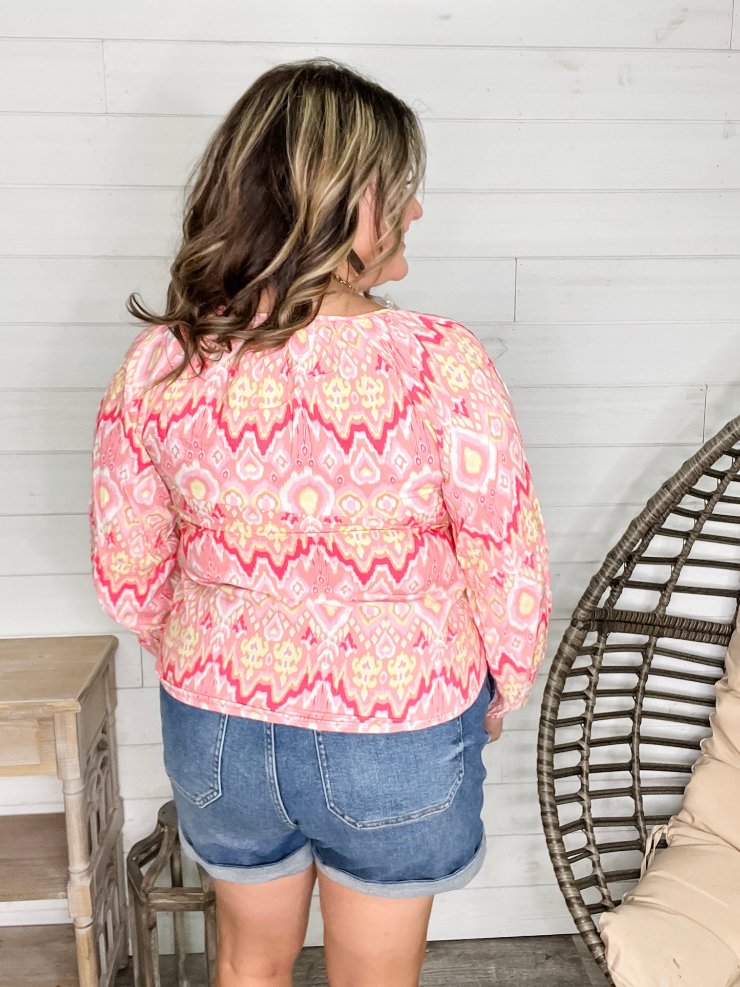 "Knick of Time" Long Sleeve V Neck Peasant Top