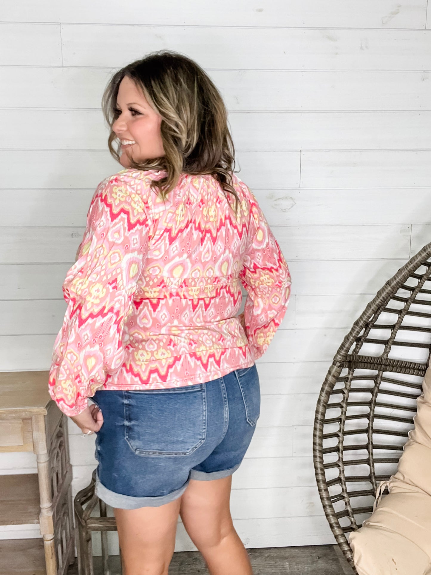 "Knick of Time" Long Sleeve V Neck Peasant Top