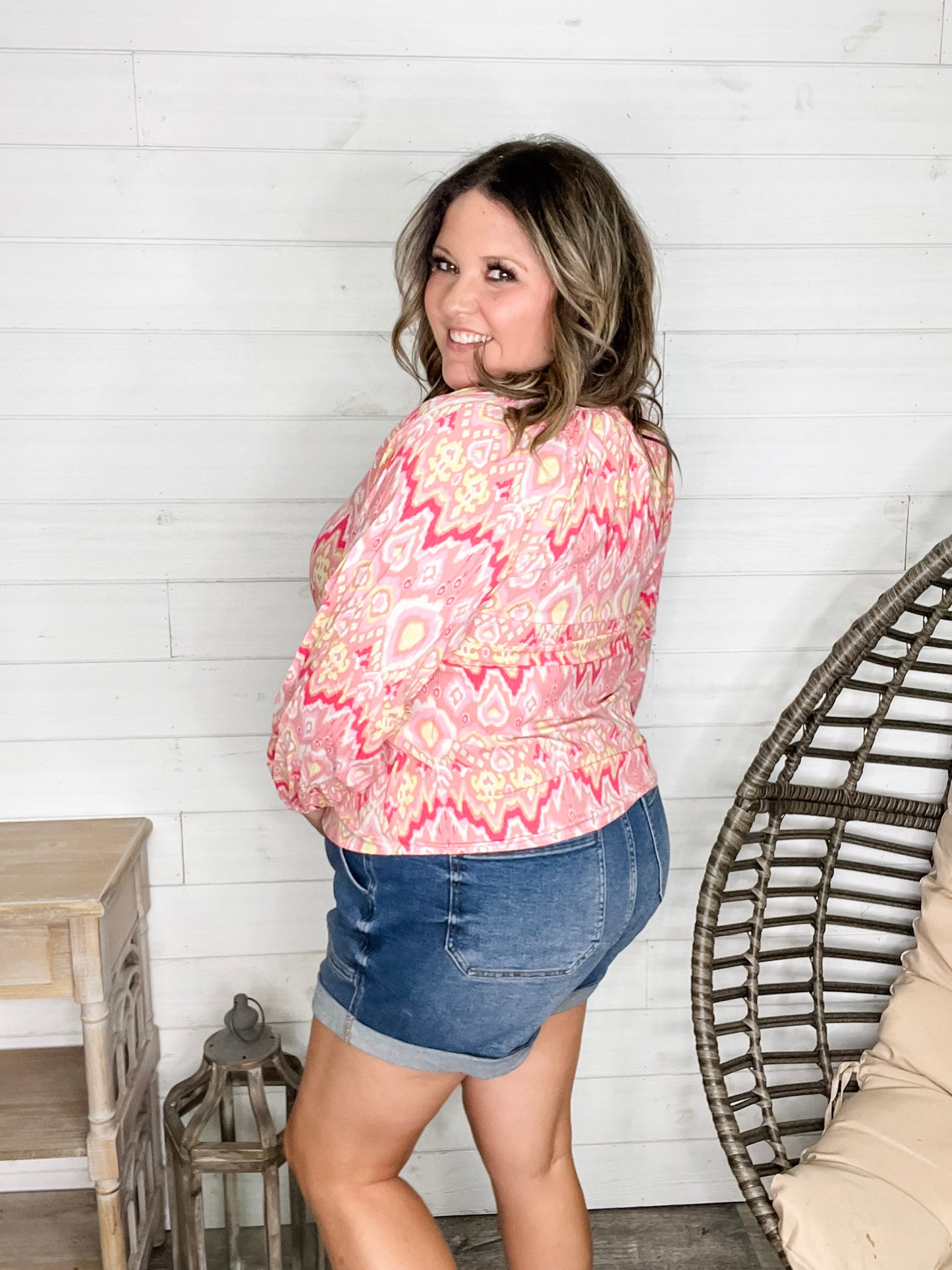 "Knick of Time" Long Sleeve V Neck Peasant Top