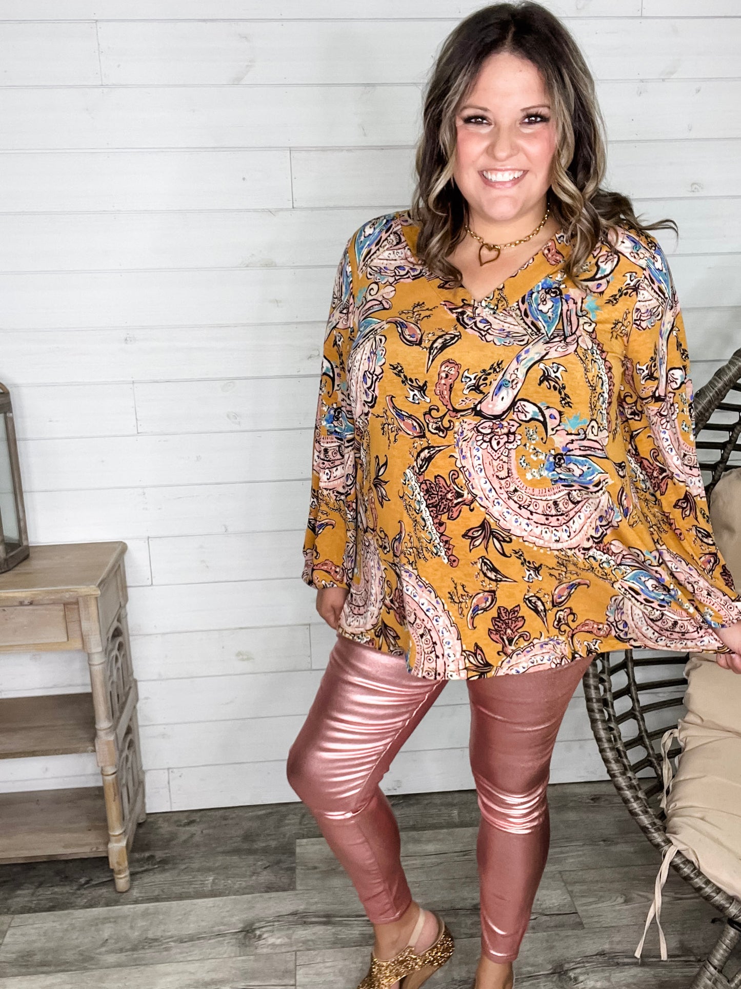 "Nova" Long Balloon Sleeve Paisley V Neck