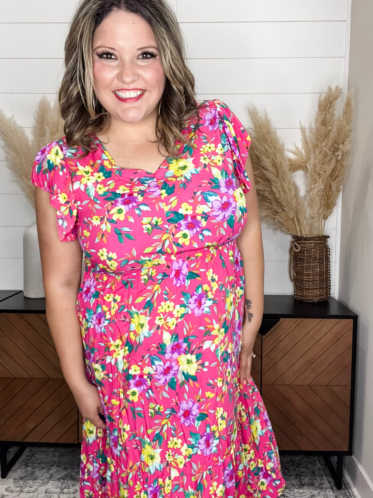 Floral Short Sleeve Tiered Dress