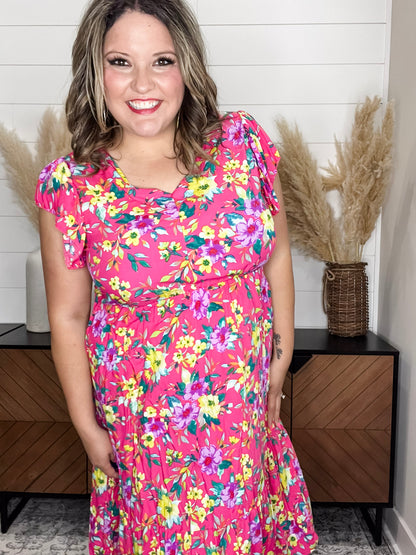 Floral Short Sleeve Tiered Dress