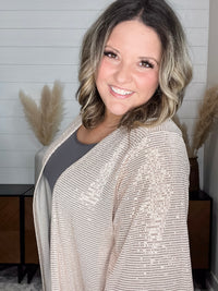 Dear Scarlett "Roosevelt" Short Sleeve Sparkle Cardigan with Double Ruffle Sleeve (Champagne)
