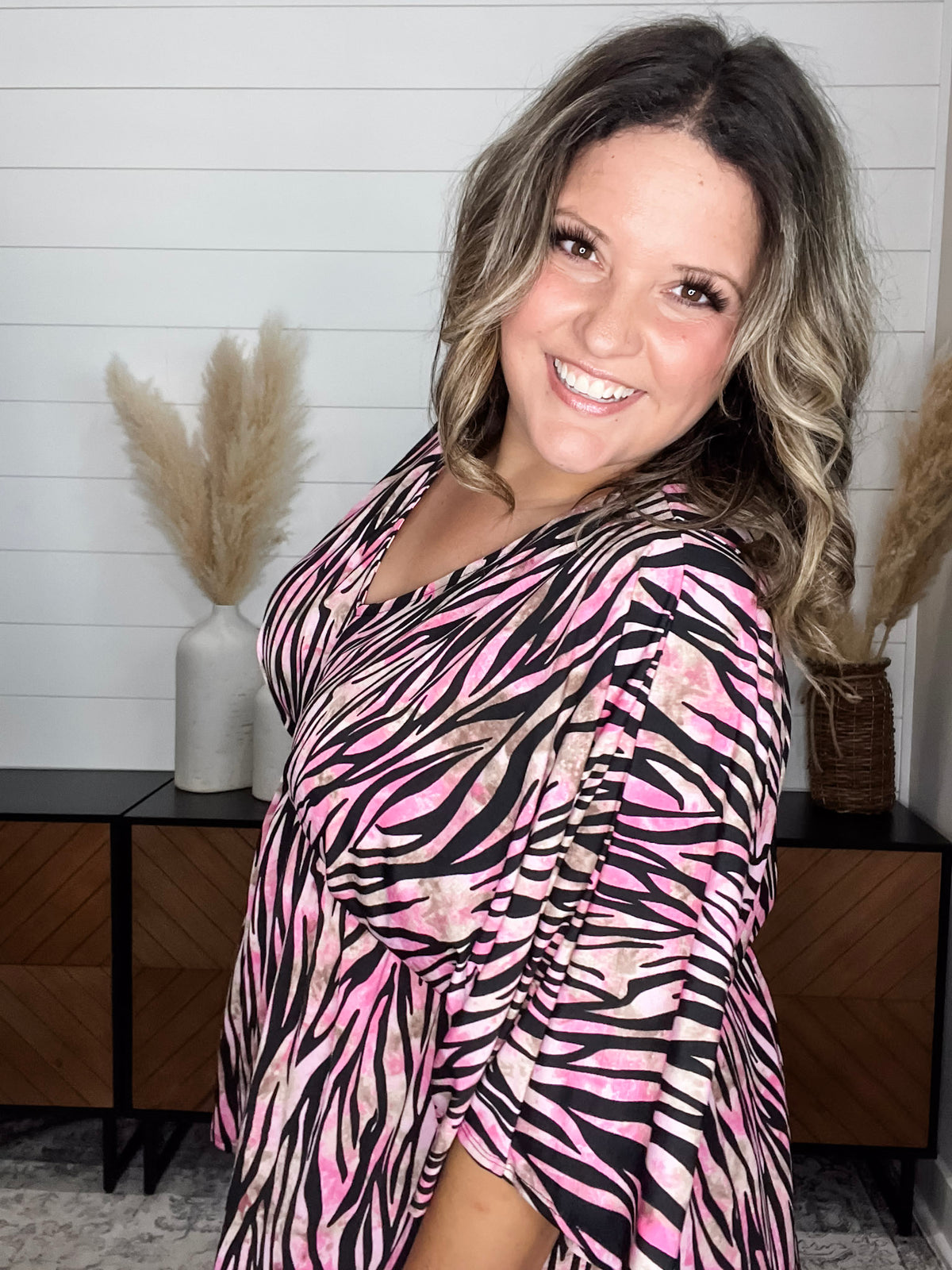 Dear Scarlett "Unbothered" Animal Print V Neck 3/4 Bell Sleeve