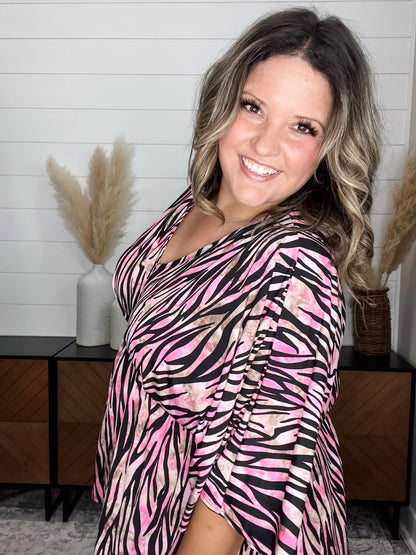 "Unbothered" Animal Print V Neck 3/4 Bell Sleeve