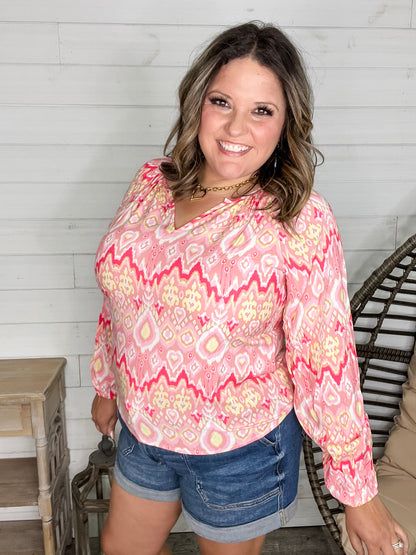 "Knick of Time" Long Sleeve V Neck Peasant Top