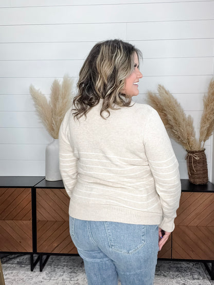 "Newsworthy" Long Sleeve Split Neck Sweater (Oatmeal)