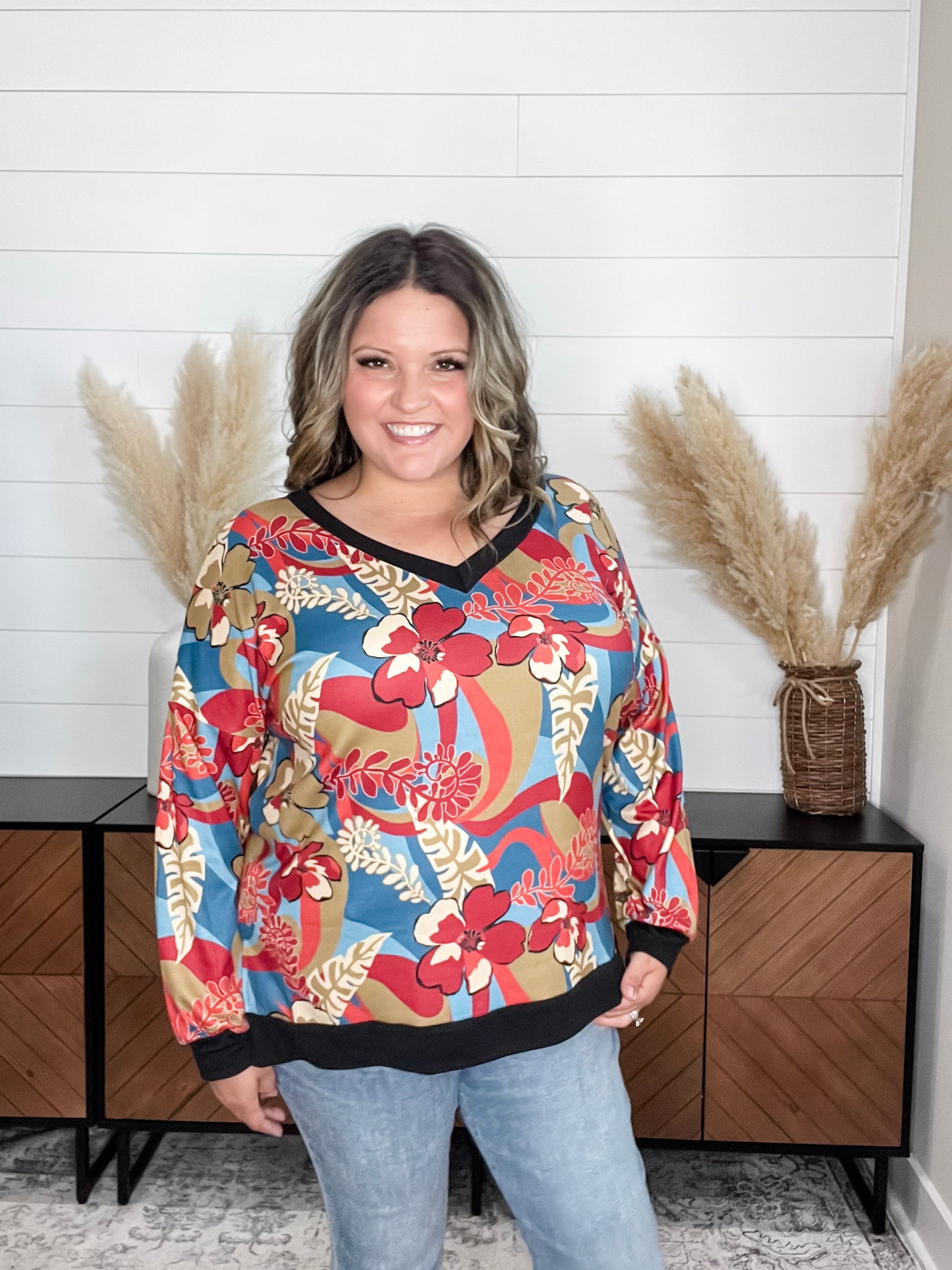 "Spirit" Long Sleeve Weekender (Teal & Rust)