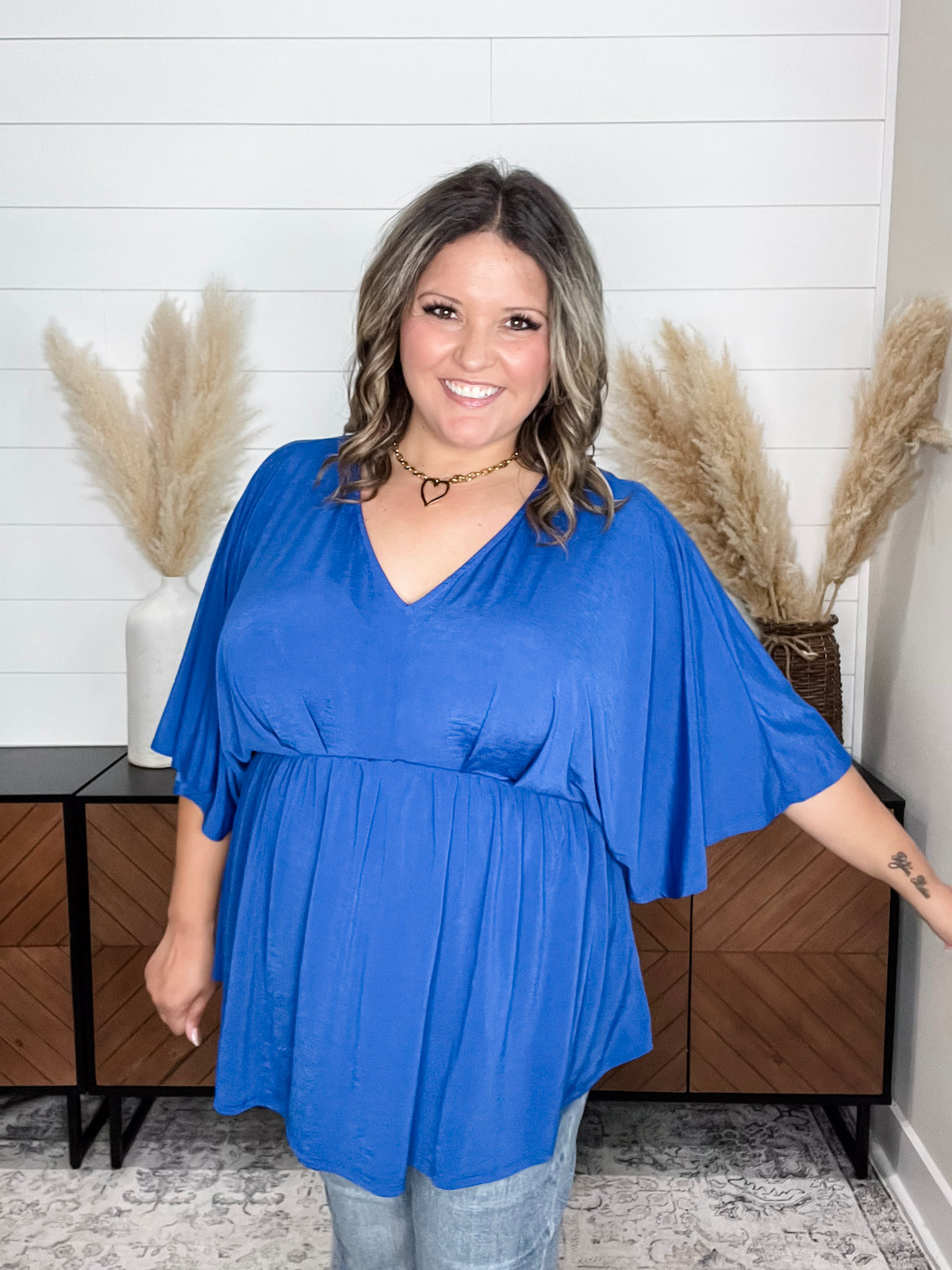Dear Scarlett "Here We Go Again" V Neck 3/4 Bell Sleeve (Royal Blue)