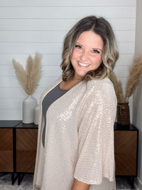 Dear Scarlett "Roosevelt" Short Sleeve Sparkle Cardigan with Double Ruffle Sleeve (Champagne)