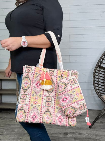 Ancient Rug Inspired Tote with Cosmetic Pouch
