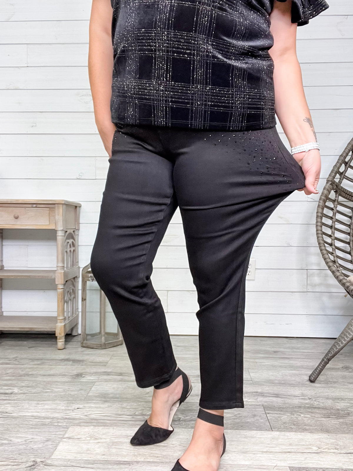 Judy Blue Black Rhinestone Slim Fit Jeans
